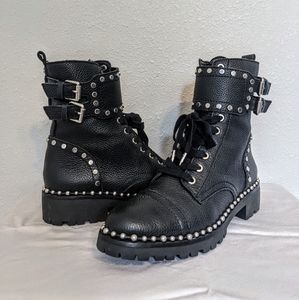 Sam Edelman Studded Black Leather Jennifer Combat Moto Boots